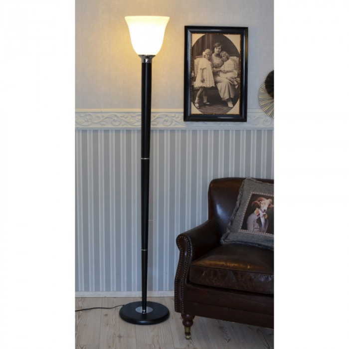 Lampa art deco din lemn de podea cu abajur din sticla XC21