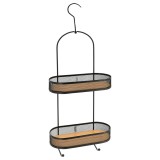 Suport Cosmetice Oval 2 Rafturi Metal/Bambus Cu C&acirc;rlig &ndash; Negru / Bamboo | Etajere Baie