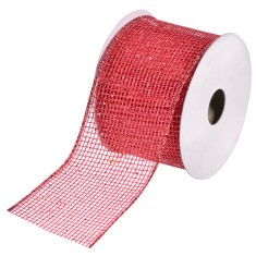 Panglică Decorativă, Model Plasă, Lungime 5m, Lățime 63mm, Roșu, Material Poliester