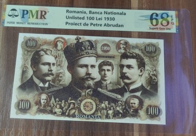 REPRODUCERE pe hartie cu filigran si fire UV proiect bancnota 100 Lei 1930 nr.176 foto