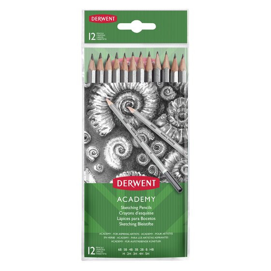 Creioane Grafit 5h-6b Derwent Academy, Blister, 12 Buc/set, Negru