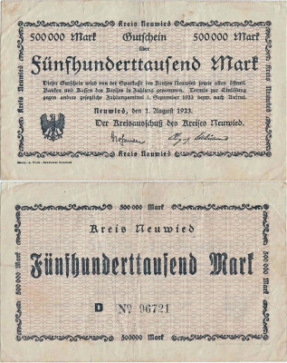 1923 ( 1 VIII ) , 500,000 mark ( Keller 3903l ) - Neuwied ( Germania ) foto