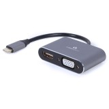 ADAPTOR video GEMBIRD, adaptor USB 3.0 Type-C (T) la HDMI (M) + VGA (M), 15cm, rezolutie maxima 4K UHD (3840 x 2160) la 30Hz, gri, &quot;A-USB3C-HDMIVGA-01