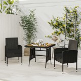 vidaXL Set mobilier de exterior, 3 piese, negru, poliratan 3120089