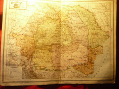 Harta Romaniei Mari-pe Regiuni Inst.Cartogr.Unirea Brasov 1923 ,dim.=41x30cm foto