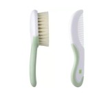 Set perie moale si pieptan bebelusi, 0% BPA, recomandat 0+, culoare alb-verde