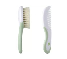 Set perie moale si pieptan bebelusi, 0% BPA, recomandat 0+, culoare alb-verde foto