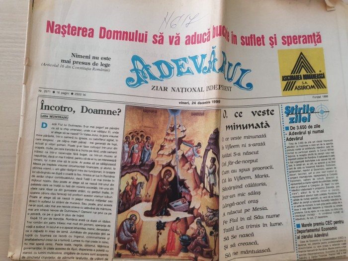 ziarul adevarul 24 decembrie 1999-numar cu ocazia zilei de craciun