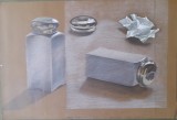 1978 &rdquo;Nature morte&rdquo; Anca Pedvisocar, 33 x 49 cm creion și guașă / fondul plastic, Natura statica, Guasa, Abstract