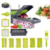 Tăietor multifuncțional de legume 15 &icirc;n 1, cuber mandolină, tăietor manual de legume, tăietor de fructe din plastic fără BPA, cu 8 lame interschimbabi