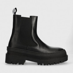 Tommy Jeans ghete chelsea de piele TJW CHELSEA FOXING BOOT femei, culoarea negru, cu platforma, EN0EN02289