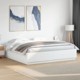VidaXL Cadru de pat cu lumini LED, alb, 200x200 cm, lemn prelucrat