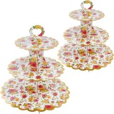 Cumpara ieftin Suport din carton cu 3 etaje pentru cupcakes, prajituri, candybar, stand cu margine dantelata si model floral foarte dragut, ideal pentru petreceri, a