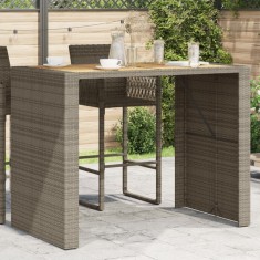 vidaXL Masă bar grădină, blat lemn acacia, gri 145x80x110 cm poliratan