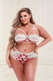 White Floral &amp; Lace Bra Set, Baci, Plus Size
