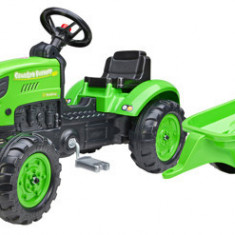Tractor cu pedale si remorca pentru copii, Falk ,Verde, 2057L