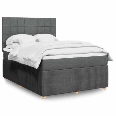vidaXL Pat box spring cu saltea, gri &amp;icirc;nchis, 140x190 cm, textil 3294352 foto