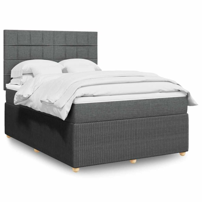vidaXL Pat box spring cu saltea, gri &icirc;nchis, 140x190 cm, textil 3294352