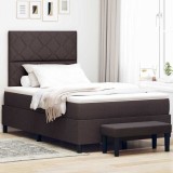 Cumpara ieftin Pat cu arcuri cu headboard Maro inchis 120 x 190 cm tesatura
