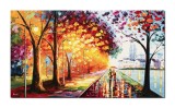 Cumpara ieftin Tablou indragostiti GIGANT pictat manual dormitor, living, Este seara noastra, 120x70cm ulei pe panza in cutit efect 3D