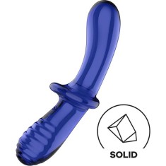 Dildo Dublu Double Crystal, Sticla Borosilicata, Albastru Deschis, 19 cm