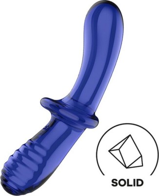 Dildo Dublu Double Crystal, Sticla Borosilicata, Albastru Deschis, 19 cm foto