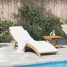 vidaXL Șezlong cu pernă Alb crem 188 x 55 x 59 cm Lemn masiv de tec 42008389 foto