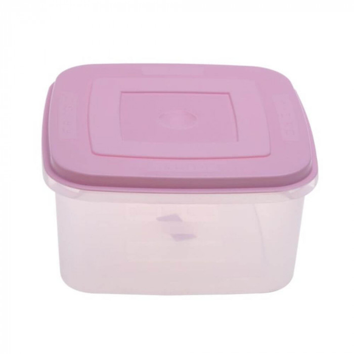 Cutie Alimente Bella, 2L, 16.5x16.5x9.5 cm, Capac Roz, Caserole Depozitare Alimente, Caserole Alimentare cu Capace din Plastic, Caserole din Plastic c