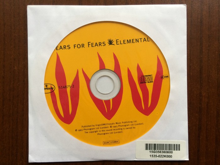 tears for fears elemental 1993 album cd disc muzca synth pop rock Mercury VG