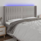 Tablie de pat cu LED, gri deschis, 163x16x118/128 cm, textil GartenMobel Dekor, vidaXL