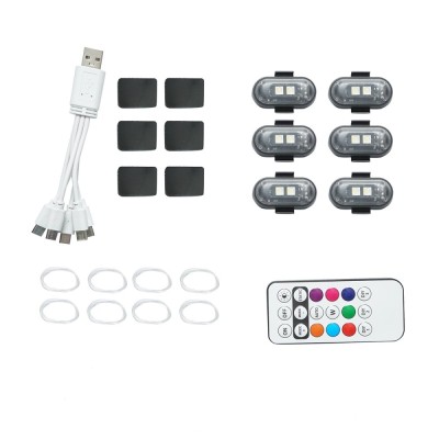 Set 6 lampi LED RGB stroboscopice cu telecomanda, 10 moduri, 8 culori, baterie litiu 110mAh reincarcabila USB-C IP65 foto