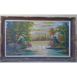 TABLOU VECHI IN ULEI, PEISAJ: LEBEDE PE LAC-243554
