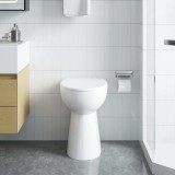 vidaXL Toaletă fără bord 7 cm &icirc;nălțime suplimentară &icirc;nchidere ușoară ceramică albă 145779
