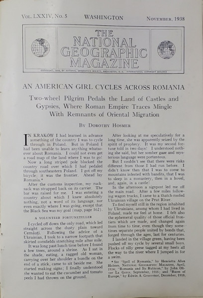 AN AMERICAN GIRL CYCLES ACROSS ROMANIA. THE NATIONAL GEOGRAPHIC MAGAZINE, VOL. LXXIV, No. 4, 5, 6 - 1938. IOSIF BERMAN