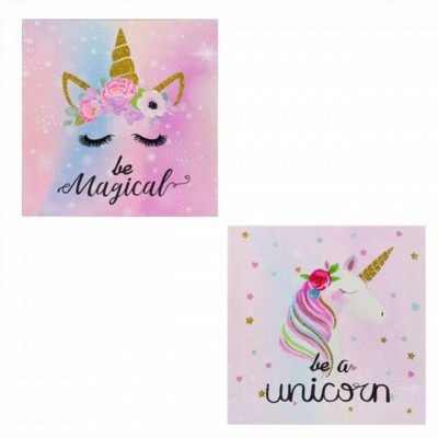 Set tablou decorativ canvas Pufo Unicorn, 25 cm, 2 bucati foto