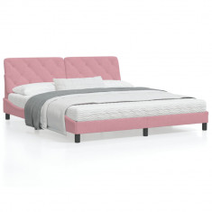 vidaXL Cadru de pat cu lumini LED, roz, 180x200 cm, catifea