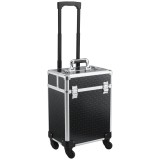 HOMCOM Valiza trolley pentru machiaj, geantă cosmetica cu m&acirc;ner telescopic reglabil 34L x 24l x 52H cm aluminiu negru | Aosom Romania