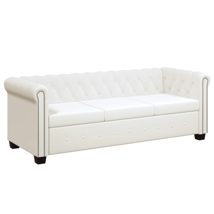 vidaXL Canapea Chesterfield cu 3 locuri, piele artificială, alb