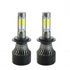 Set 2 LED-uri Auto Techstar® S4, H7, 40w, 4000 Lumeni, 6500K, AUTO, 12-24 Volti, COB, Canbus, Radiator Aluminiu