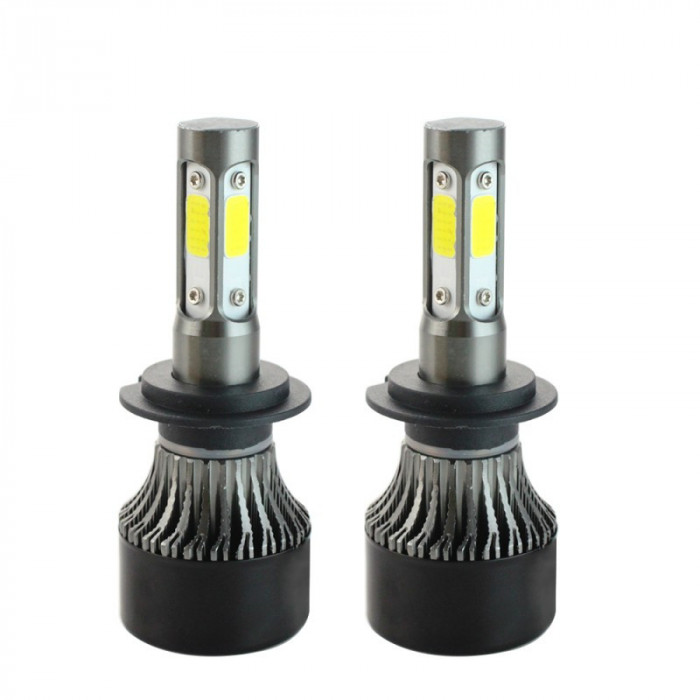 Set 2 LED-uri Auto Techstar&reg; S4, H7, 40w, 4000 Lumeni, 6500K, AUTO, 12-24 Volti, COB, Canbus, Radiator Aluminiu