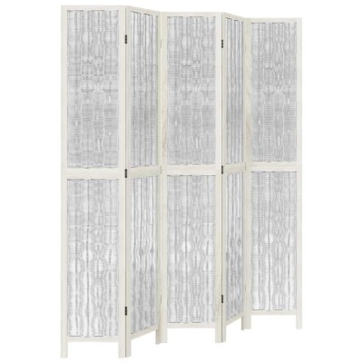 Paravan camera 5 panouri, alb, lemn masiv paulownia foto