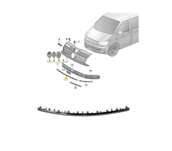 Ornament grila bara fata VW TRANSPORTER/MULTIVAN (T6), 04.2015-, partea dreapta, crom,