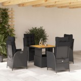 vidaXL Set mobilier de grădină cu perne, 5 piese, negru, poliratan 3277446