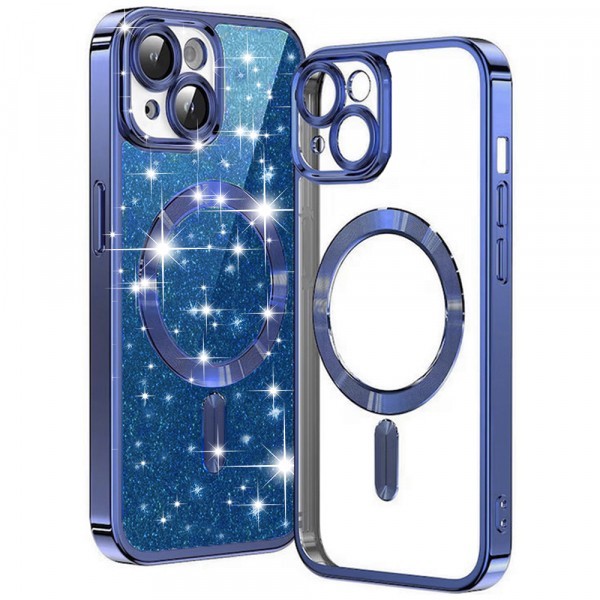 Husa MagSafe pentru Apple iPhone 14 Plus, Techsuit, Luxury Glitter, Albastra