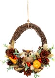 Coronita decorativa de toamna MagicHome Nature cu bufnita, 35x34x10 cm
