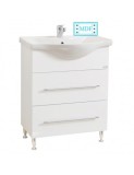 Set mobilier baie cu lavoar ceramic, GN1871, front MDF, un sertar, o usa, 65 cm, picioare cromate reglabile, manere cromate, alb