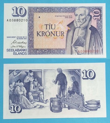 Islanda (p#48) 10 Kronur L1961 &amp;#039;J&amp;oacute;nsson&amp;#039; UNC serie: A03880210 foto
