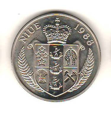 SV * Niue 5 DOLLARS 1988 * 25 ANI ASASINAREA Lui JOHN F. KENNEDY 1963 * AUNC+