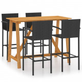 VidaXL Set mobilier bar de gradină, 5 piese, negru