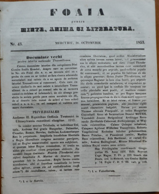 Ziarul Foaia pentru minte , inima si literatura , nr. 43 , 1853 foto